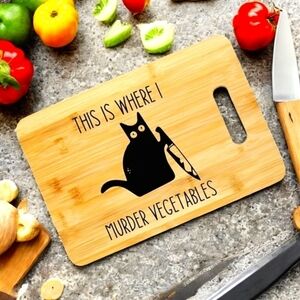 Funny Cat Bamboo Cutting Board NWT